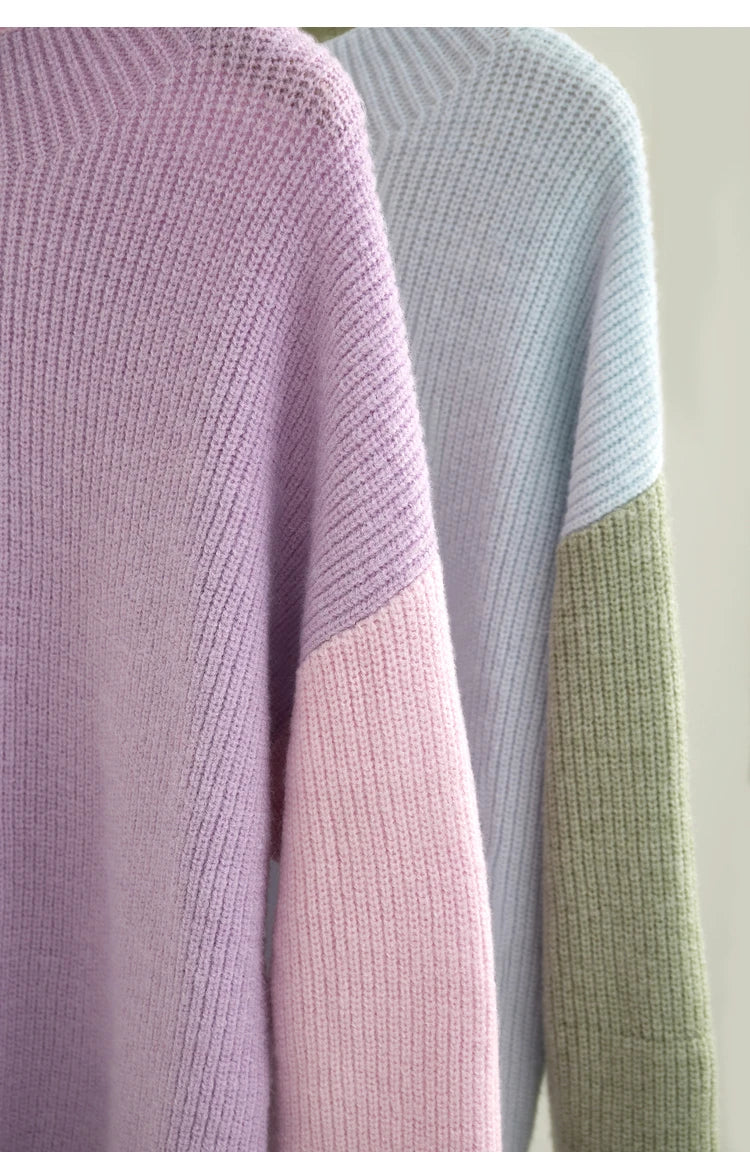 AMII Minimalism Sweaters Women 2024 Spring Street wear Spliced Knitted Top Drop Sleeve Loose Full Pullovers Sweaters 12344144