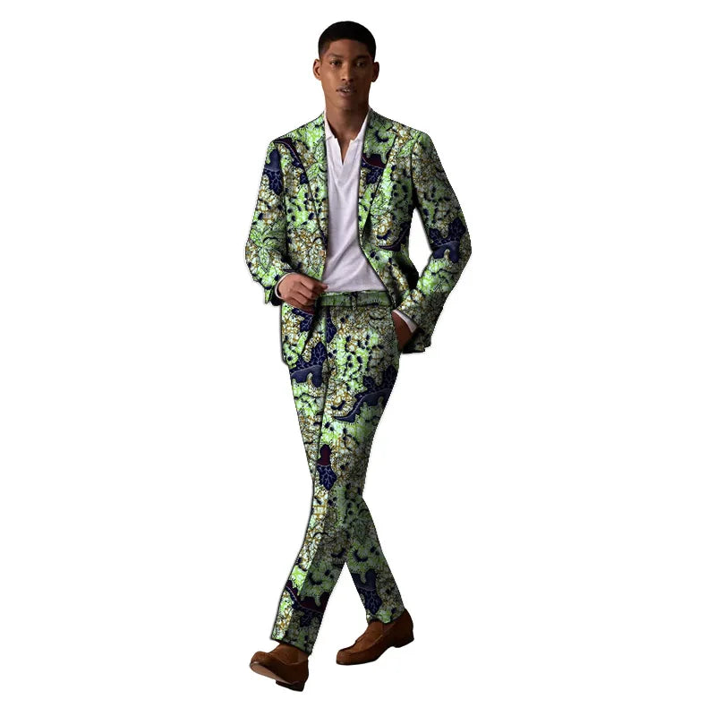 Original Design Men's Suits Blazers+Trousers Colorful Print African Clothes For Wedding Male Party Outfits