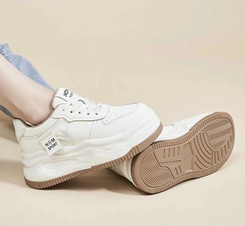 Fujin 8.5cm Genuine Leather Women Vulcanize Chunky Sneakers Women Summer Hidden High Heels Platform Wedge Summer Mesh Shoes