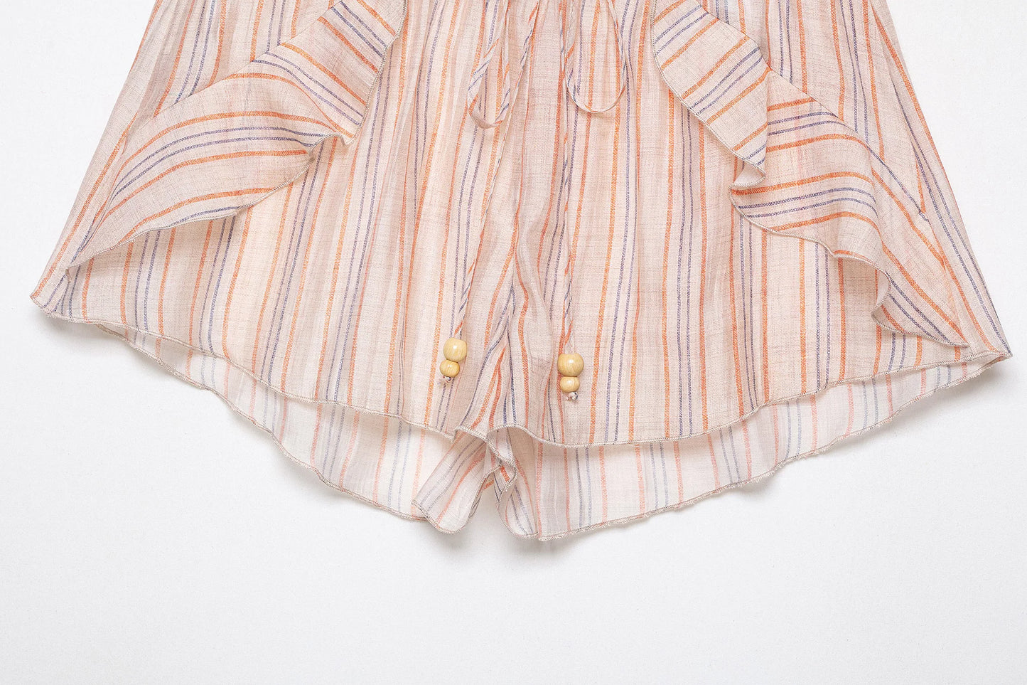 KONDALA Casual Striped Summer Woman Suits Lace-up V-Neck Shirt+ Drawstring Lace Shorts Fashion 2026 Female Elegant Tiered Sets