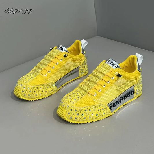 Sneakers Casual Men Designer Punk Bling Board Shoes Fashion Leather Mesh Breathable Increased Internal Flat Platform Sport Shoes