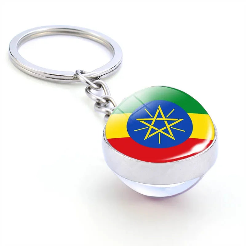 Africa National Flag Keychain  Nigeria South Africa Keyrings Crystal Ball Jewelry Fashion Double Side Glass Ball Men Women Gift