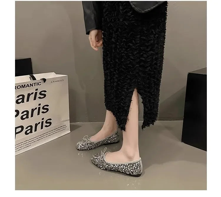 Shoes for Women 2026 New Sequin Design Women's Flat Shoes Soft Non-slip Ballet Shoe Women Work Shoes Comfortable for Work