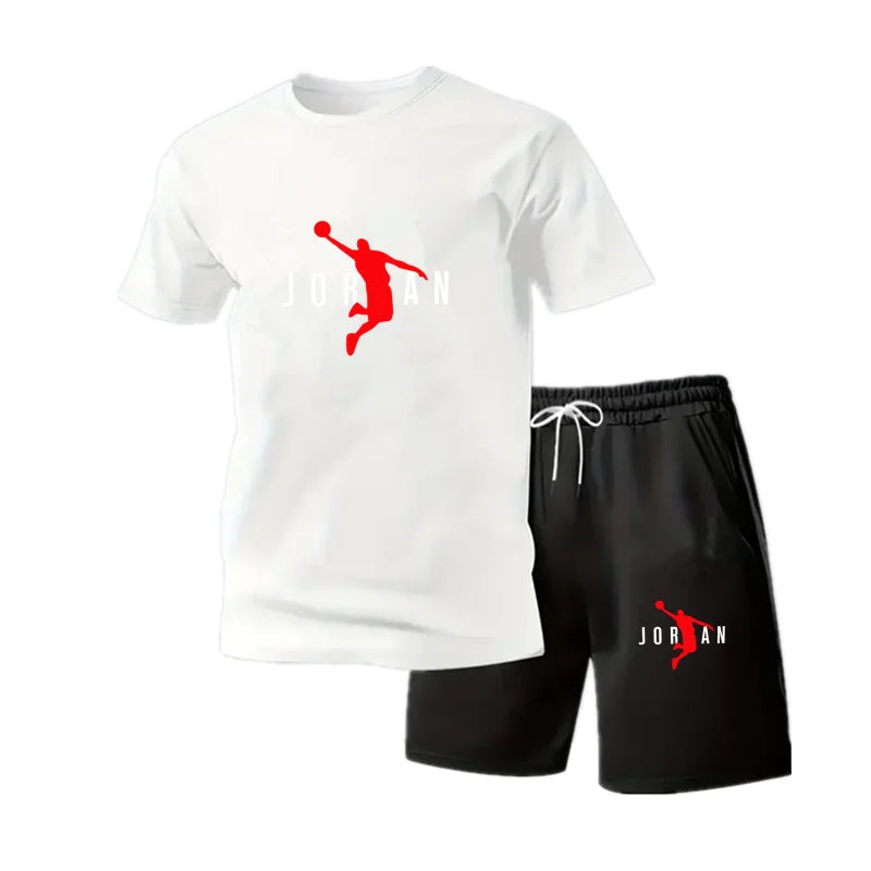 Summer Fashion Trendy Casual Sports Two Piece Set Youth Men's Short sleeved T-shirt+Shorts Set