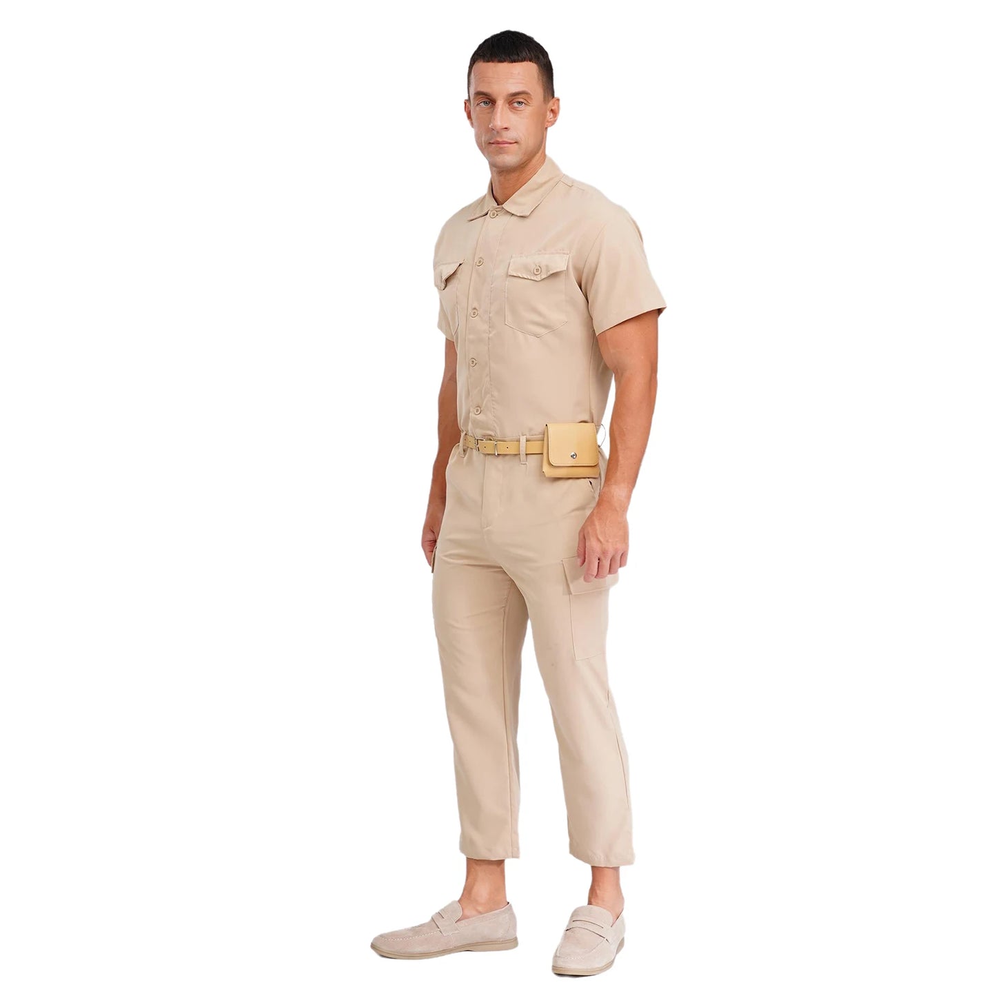 Mens Overalls Work Cargo Jumpsuit with Purse And Belt Workshop Uniform Multi-pocket Shorts Bottom Coveralls Rompers Work Wear