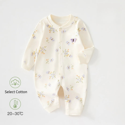 Newborn Baby Spring Fall Romper 100% Cotton Soft Breathable Onesie Cute Cartoon Print Long Sleeve Bodysuit for Boys Girls 0-18M