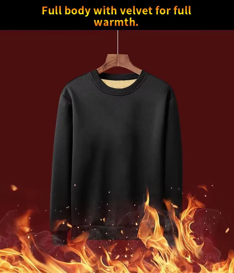 Men's wool lined autumn and winter warm T-shirt warm underwear round neck pullover sweatshirt thick long sleeved top