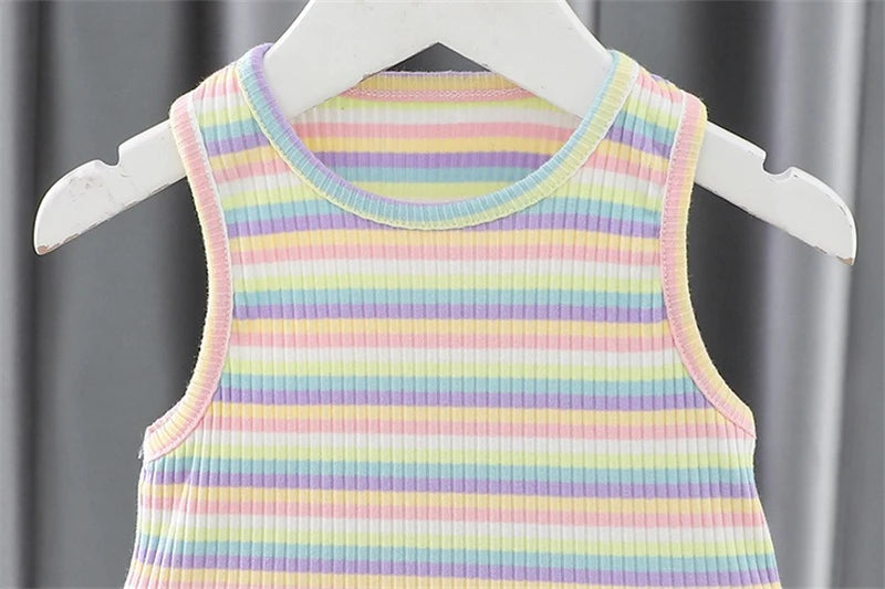 Baby Girls Clothing Sets Children Summer Clothes Cartoon Rabbit Stripe Vest Shorts 2 Pieces Suit Kids Casual Clothes Outfits