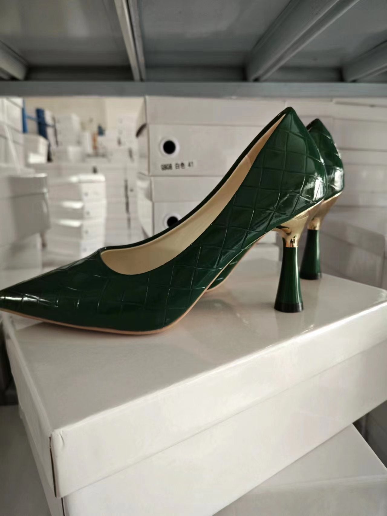 Green Plaid Classic Casual High Heels New Pattern Embossed Fashion Oversize Shoes In Spring and Summer 2023 Pumps Women Shoes