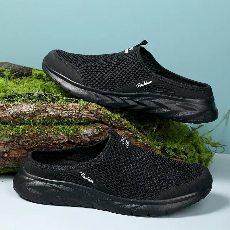 Half Slippers Outdoor High Quality Anti-slip Men Leisure Shoes Mesh Breathable Soft Comfortable Flat-bottomed Slippers