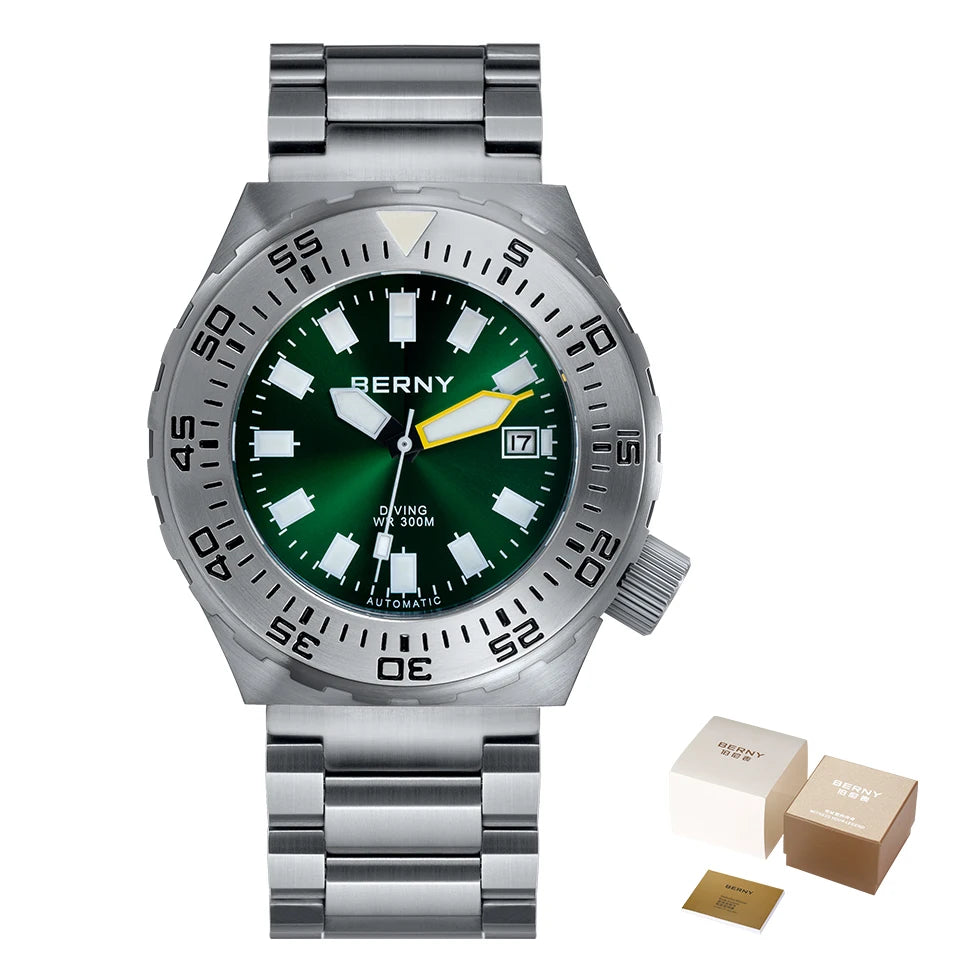 BERNY Automatic 30ATM Diver Men Watch Mechanical Wristwatches Waterproof Male Top Super Luminous Sapphire Sport Diving Watches
