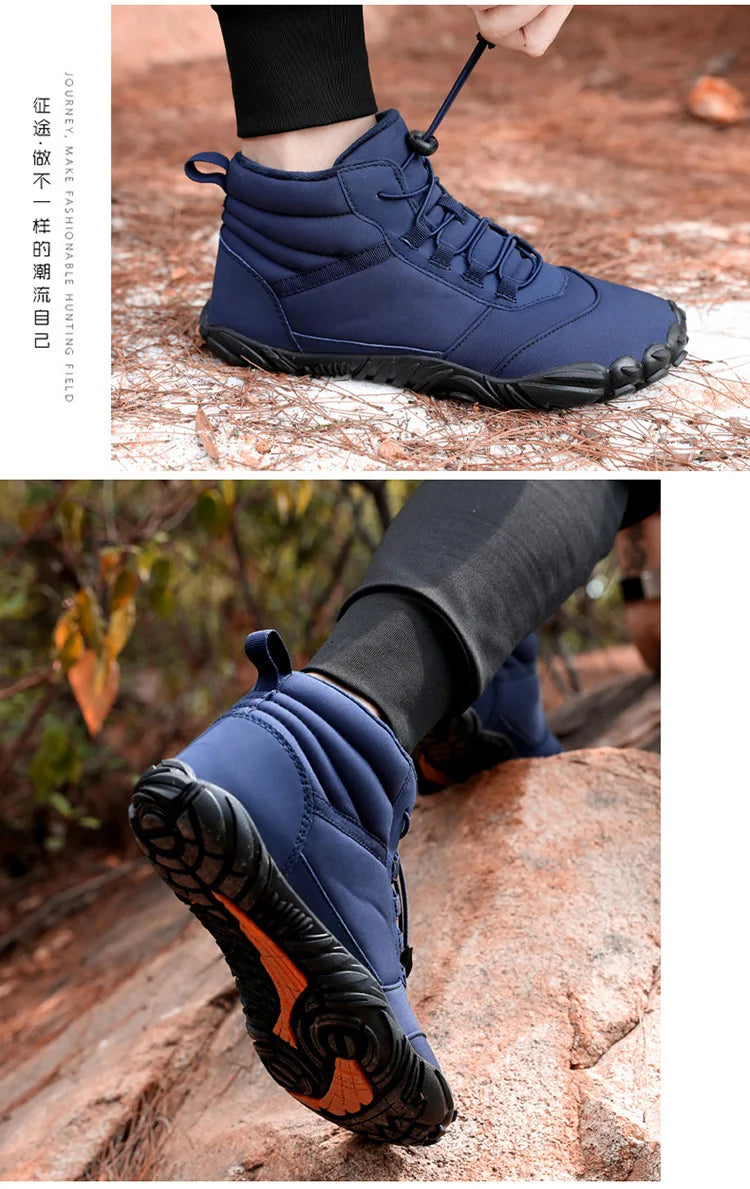 Snow Boots Women Men Sneakers Barefoot Waterproof Winter Warm Running Shoes Non-Slip High-top Padded Hiking Ankle Shoes 2024