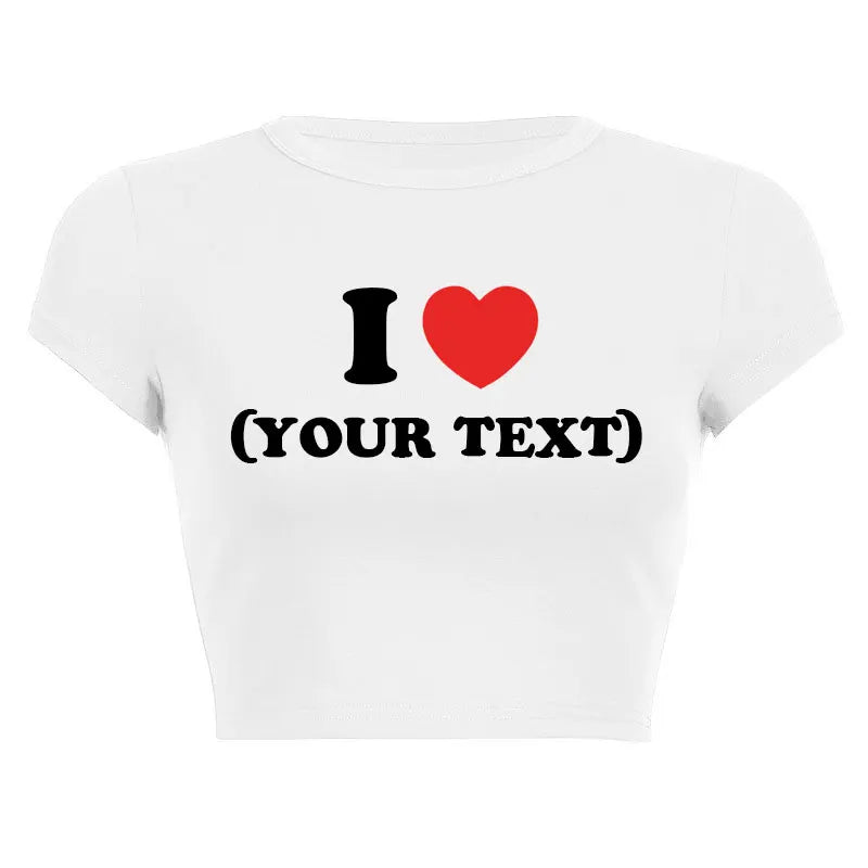 DIY Customize Your Text Couple Summer Casual Short Sleeve O Neck Cropped Navel Women Crop Tops Soft Bodycon Fashion Tees Blouse