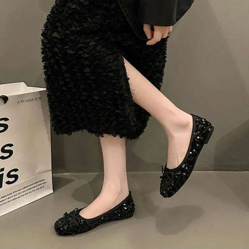 Shoes for Women 2026 New Sequin Design Women's Flat Shoes Soft Non-slip Ballet Shoe Women Work Shoes Comfortable for Work