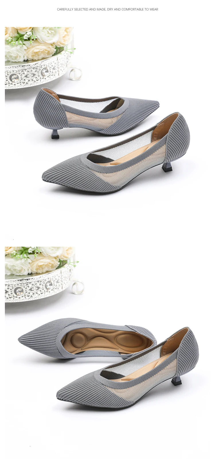Women's High Heels 2025 New Knitted Breathable Mesh Fine Fashion Comfortable Lightweight Shoes Spring and Autumn