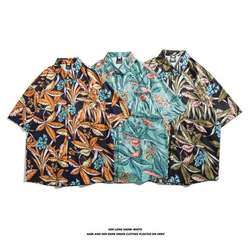 Men's Hawaiian Polyester Summer Short Sleeve Shirt Tropical Leaf 3D Pattern Printing Beach Male Shirts Casual Blouse For Men