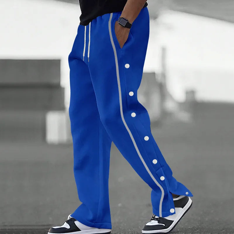 2025European and American Autumn New Men's Casual Sports Button Pants Straight Drawstring Long Pants