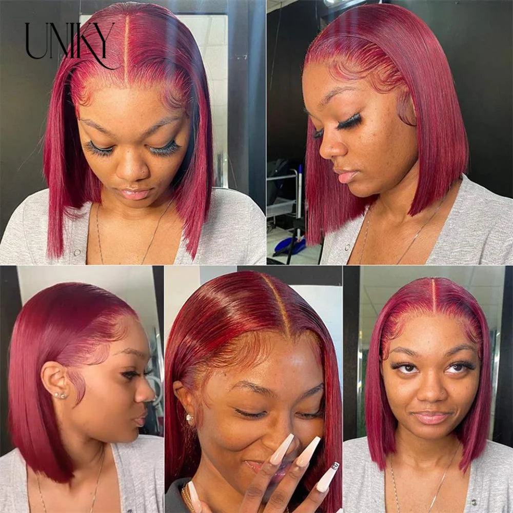 Burgundy HD Transparent Lace Front Human Hair Wigs 99J Red Straight 13x4 Lace Front Wig For Women  4x4 Lace Closure Straight wig