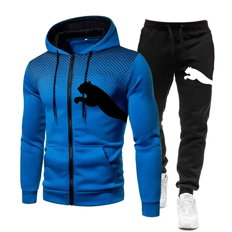 Two-piece Set of Men's Casual Outdoor Sportswear for Autumn, Men's Two-piece Set of Zippered Hooded Sweatshirt and Sweatpants BAZAARHUBO