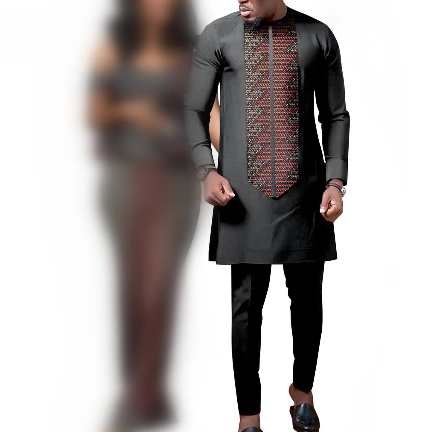 African Dresses for Women Match Bazin Lover Couple Clothes Print Mermaid Evening Dresses Men Outfits Shirt and Pant Sets Wedding