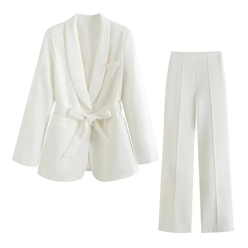 Blouse Suit Casual Trousers Suit Set Women's Spring/Autumn Belt New Comfortable Minimalist Niche Versatile Elegant Distinctive