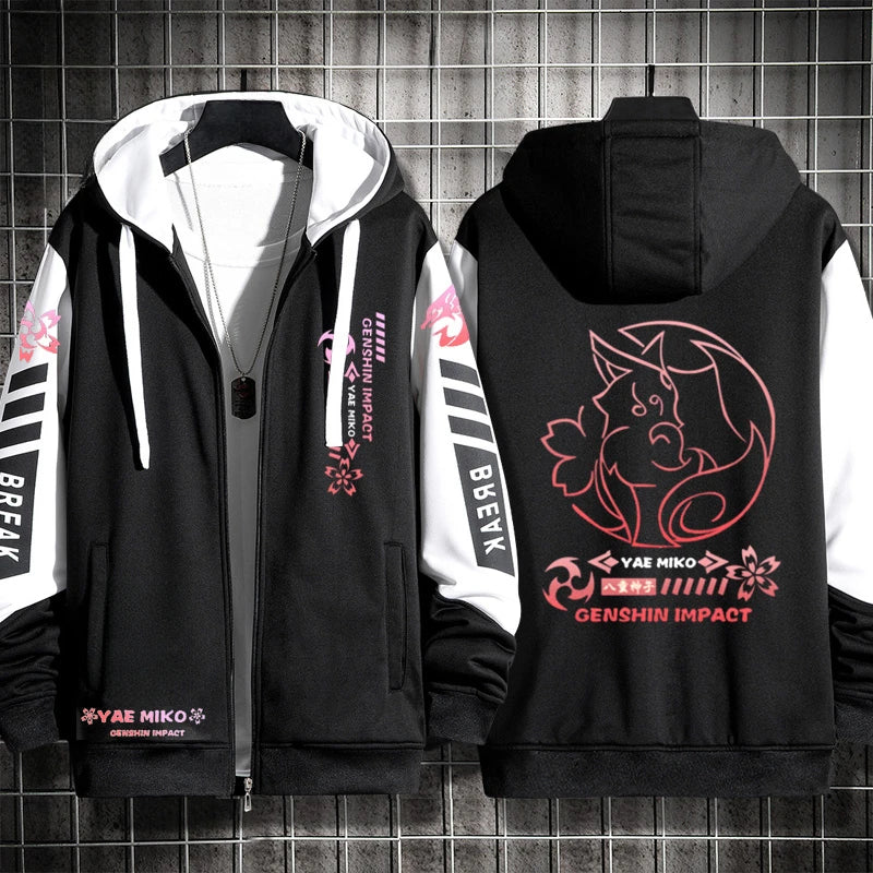 Anime Genshin Impact Yae Miko Cosplay Costumes Unisex 3D Hoodie Sweatshirt Zipper Hooded Jacket Outerwear