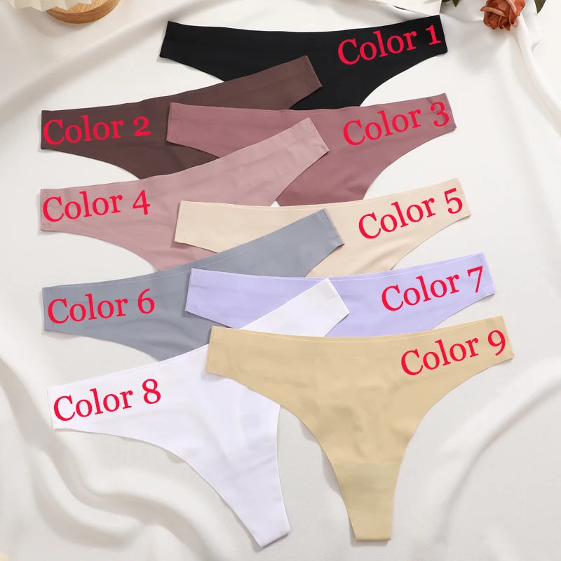 6PCS Women's S-XL Seamless G-String Underpants Low Rise Solid Color Ice Silk Undewear Female Traceless Soft Comfortable Lingerie