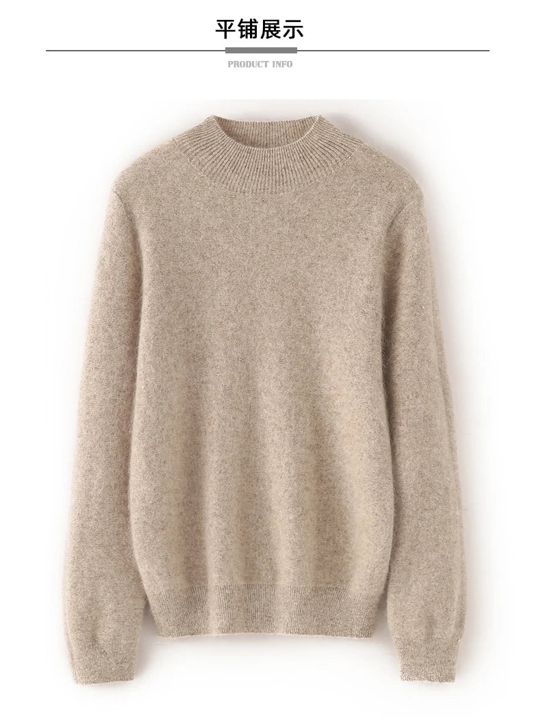 2024 Autumn And Winter New Women's Semi High Neck New Fashion Mink Sweater Long Sleeved Loose Sweater Slimming Knit Sweater Base
