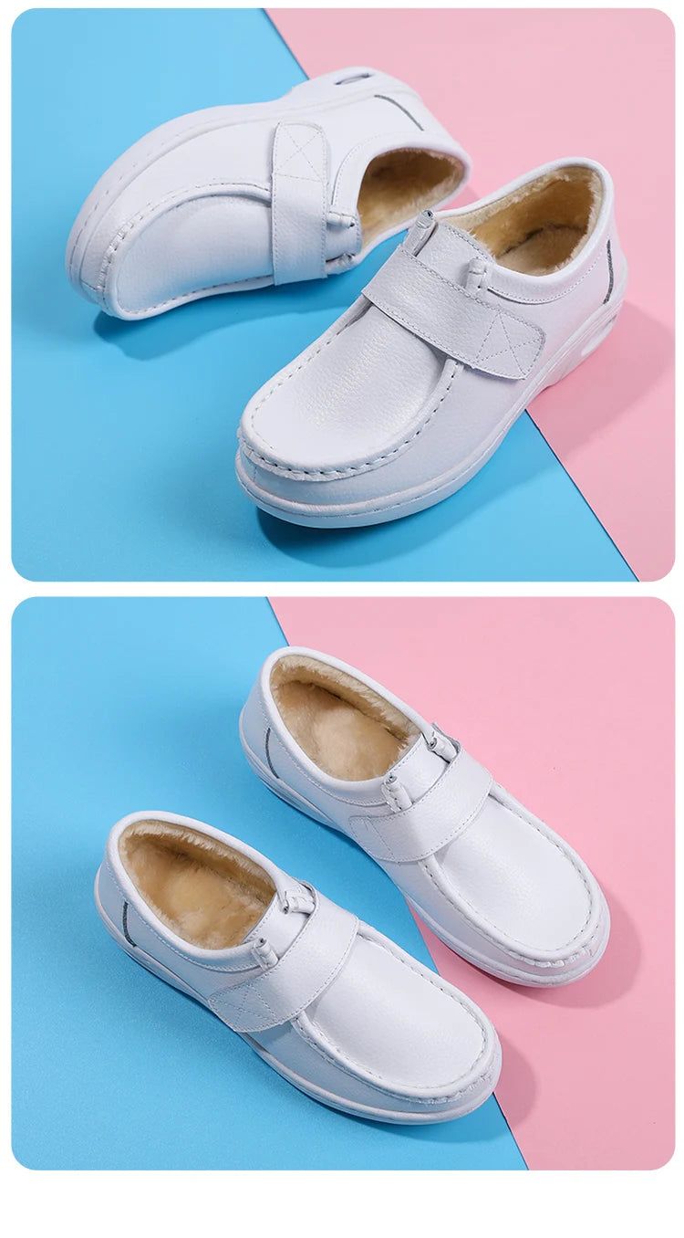 STRONGSHEN Women Platform Wedges Casual White Shoes Soft Nurse Work Shoes Hollow Out Breathable Comfort Non-slip Nursing Shoes