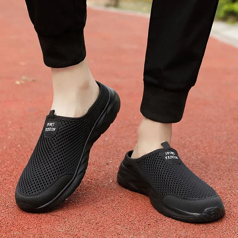 Half Slippers Outdoor High Quality Anti-slip Men Leisure Shoes Mesh Breathable Soft Comfortable Flat-bottomed Slippers