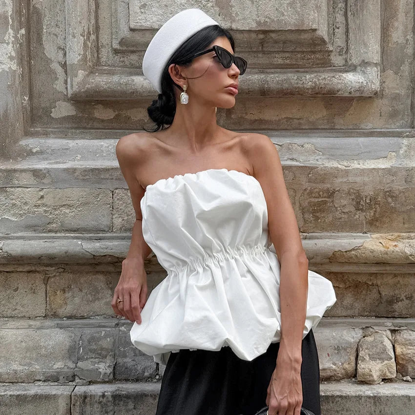 SuperAen European and American Style Fashion Design Sexy Top Unique Design Summer 2026 New White Folds Slimming Tops