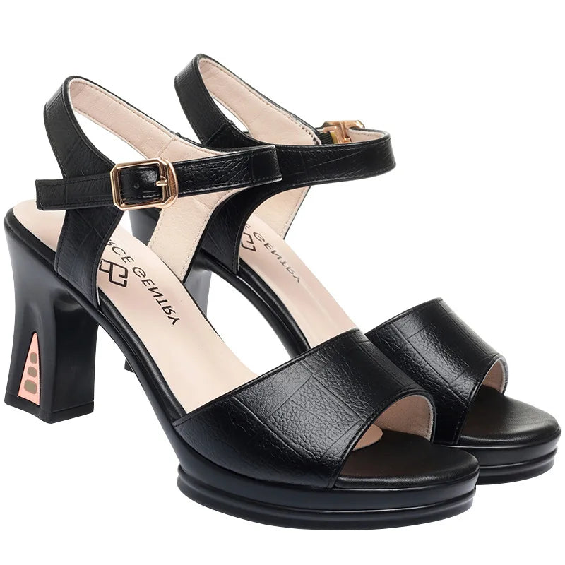 New Size 34-40  Summer Women Fashion Fish Mouth Platform High Heels Buckle Soft Bottom Sandals Waterproof Platform  Office Model