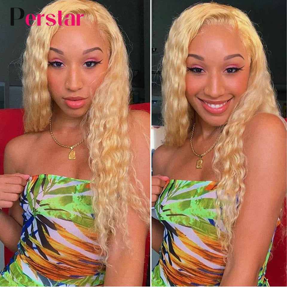 Perstar 613 Blonde Deep Wave Human Hair Bundles Brazilian Hair Extensions 613 Honey Blonde Deep Curly Bundles Human Hair Weave