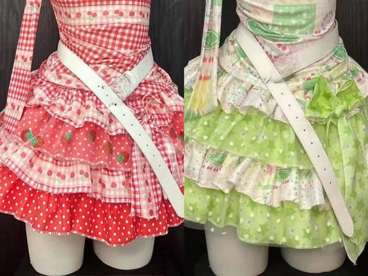 Japanese Style Sweet Cute Print Skirt AestheticsY2k Kawaii Skirt Women Ruffle Punk Cake Skirt Girl Cute Bow Chic