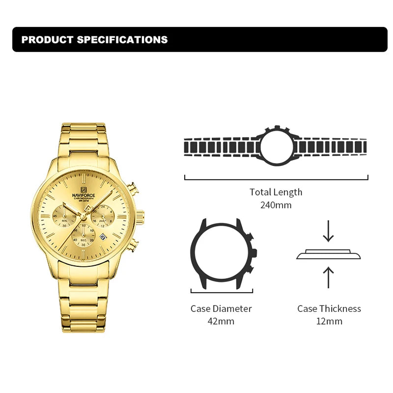 NAVIFORCE New Style Sporty 3ATM Waterproof Shockproof Stainless Strap  Man's Wristwatch Luxury Fashion Quartz Watches Men‘s Gift