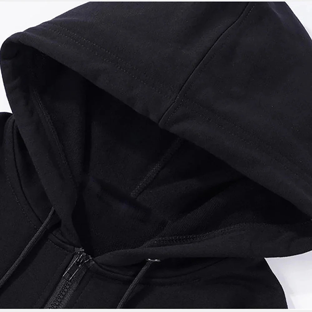 25 High Street Hoodie Men Solid Color Zip Up Long Sleeve Loose Jacket Coats Casual Hooded Sweatshirt Y2K Fashion Outdoor Clothes
