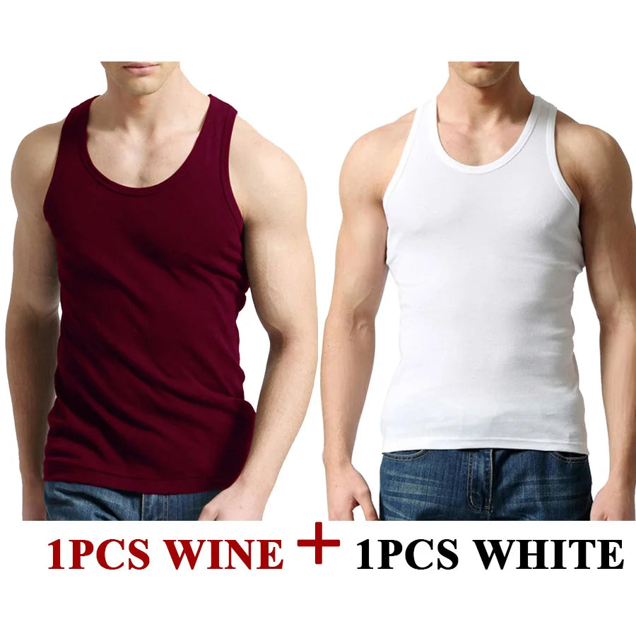 Tank Tops Men Fitness Cool Summer 100% Cotton Vest Male Sleeveless Tops Gym Slim Casual Undershirt Mens Gift 10 Colors 1PCS