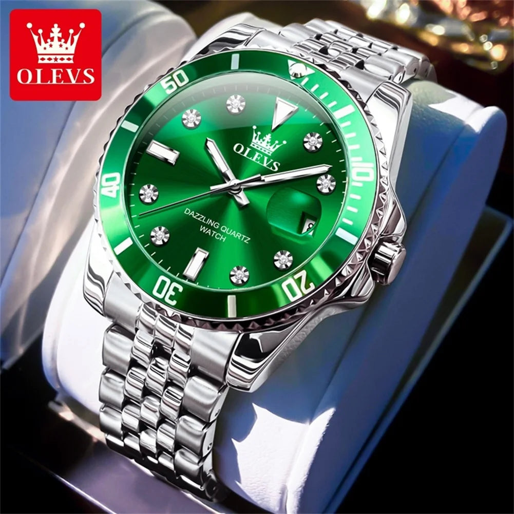 OLEVS Men's Watches Luxury Brand One-Way Timing Rotation Bezel Analog Original Quartz Watch for Men Submarine Series Wristwatch