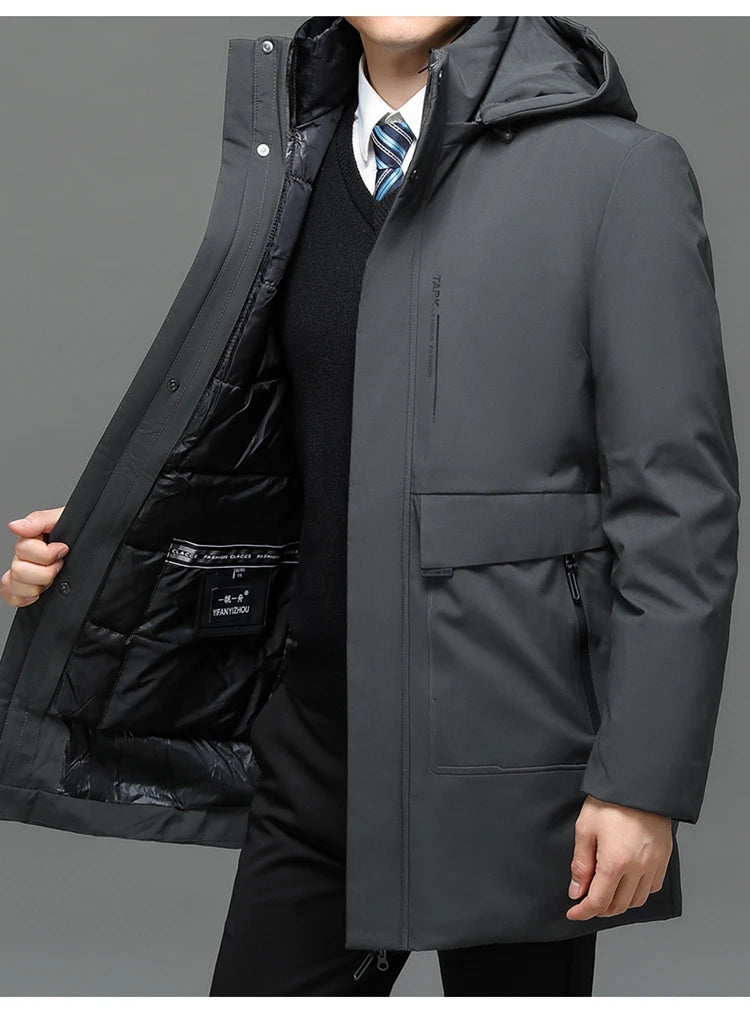 Business Men Thick Winter Big Hood Collar Warm Parka Waterproof Windproof NEW -40 Degrees Top Quality White Duck Down Jacket Men