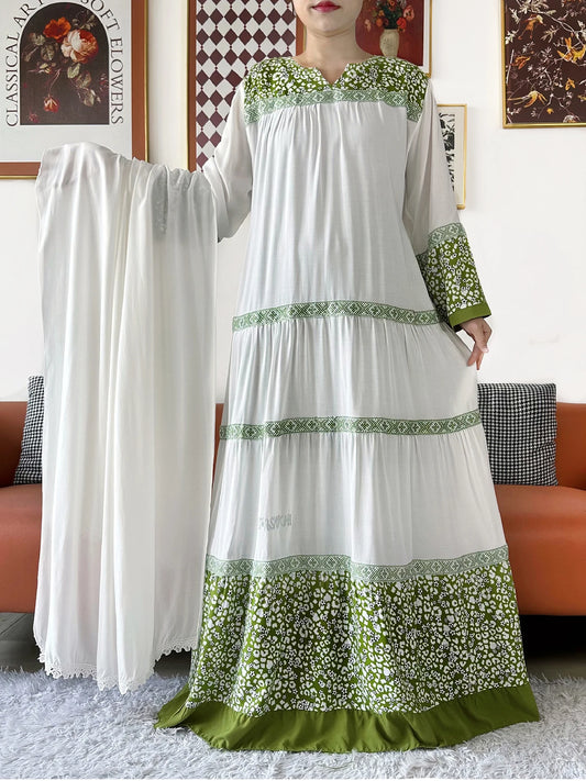 Exclusive Sales 2026 New African Boubou KASHKHA Cotton Abaya African Muslim Loose Dress with Big Scarf Maxi Dress for Ramadan