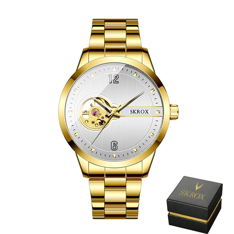 Original Genuine SKROX High-end Luxury Stainless Steel Skeleton Automatic Mens Watch Mechanical Waterproof Elegant Wrist Watches