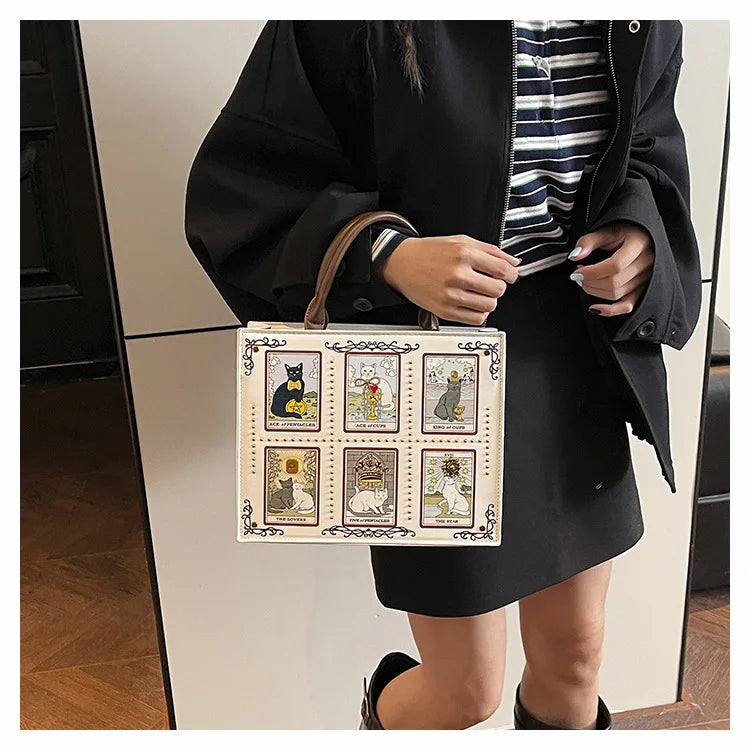 Vintage and Luxury Designer Bag Popular Fashionable Tote Bag Large Capacity with Delicate Embroidery Cat Printing Bag for Women