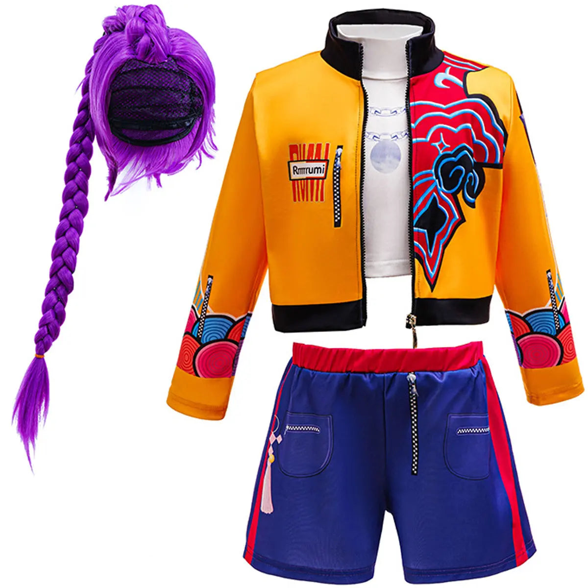 Kids Fashion Outfit Set Girls Printed Jacket Shorts Costume With Purple Braided Crown Accessories Halloween Birthday Party Dress