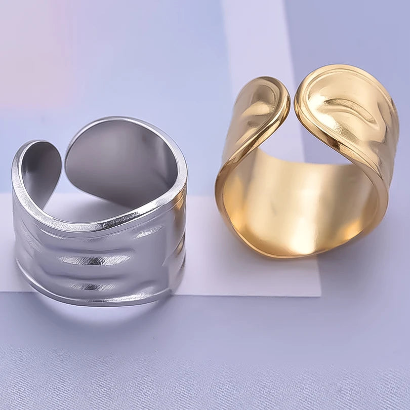 1/2/3pcs Mix Color Chunky Wide Ring Open Stainless Steel Rings For Women Men Accessories Irregular Surface Kpop Fashion Jewelry