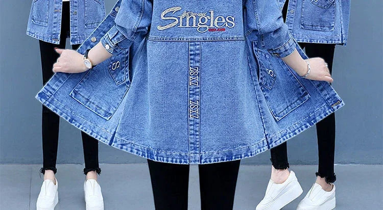 Plain Female Jeans Coats Korean Women's Denim Jackets Long Trench Designer in Promotion 2025 Trend Deals Chic and Elegant New