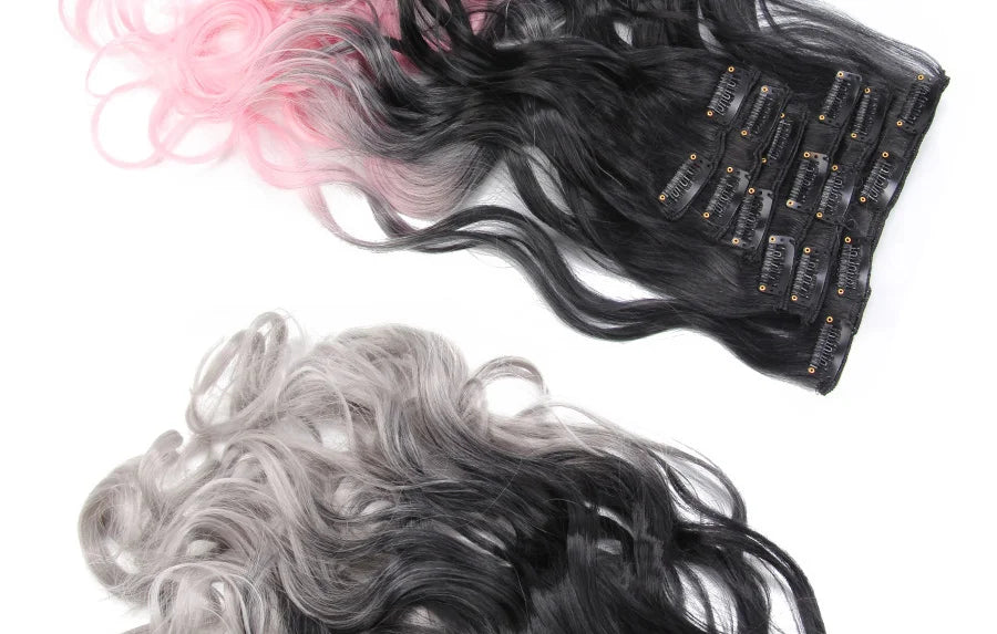 22 Inches Synthetic Long Straight Hairstyle 16 Clips 6Pcs/Set Hair Extensions Blonde Black Hairpieces Heat Resistant For Women