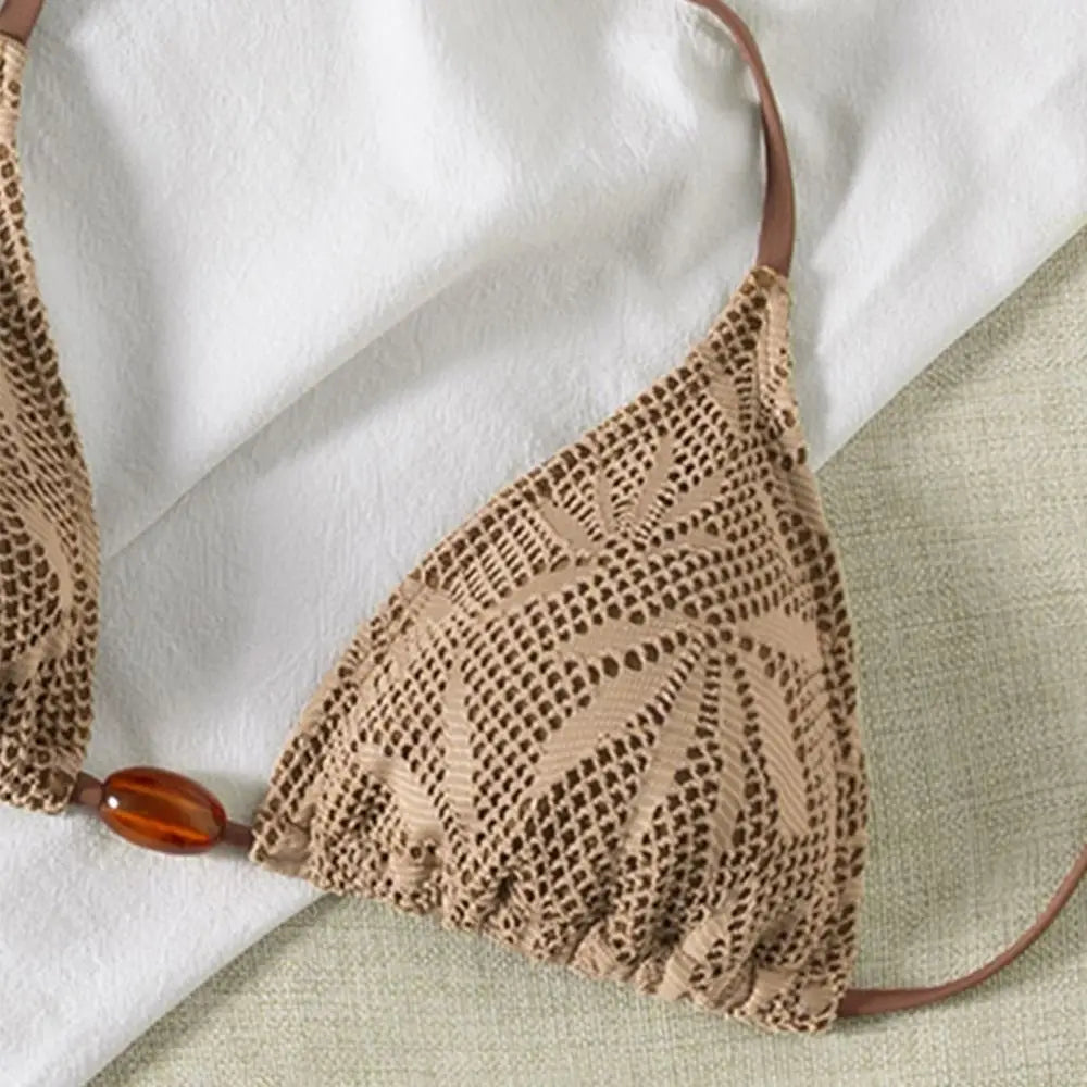 2Pcs/Set Fashion Summer Bikini Set Beaded Beachwear Backless Swimsuit Bathing Suit Casual Swimwear Vacation