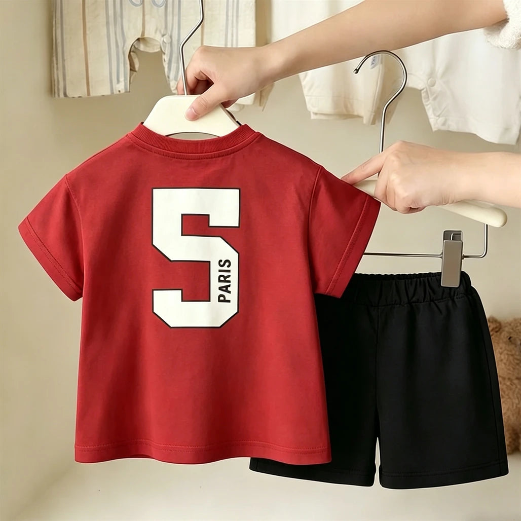 Casual Sports Clothes Short-sleeved Outfits For Kids Simple Fashion T-shirt Loose Shorts 2Piece Set Summer Clothes Boys Outfit