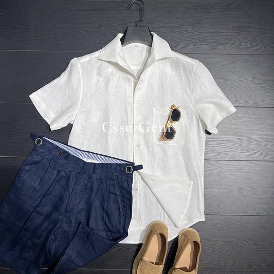 Men's Short-sleeved Linen Shirt Summer New Fashion Handsome Lapel Trend Thin Loose Casual