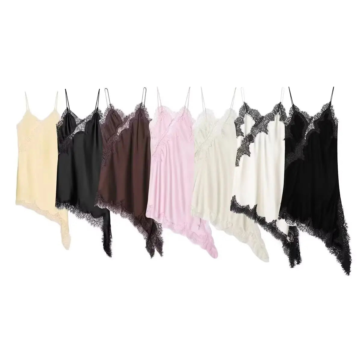 KONDALA Women Sexy High Street Lace Cami Short Dress Asymmetrical Dress 2025 Spring Autumn Fashion Party Dinner Date Mujer Dress